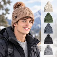 Casquette tricotée personnalisée tendance avec pompon et revers côtelé, bonnet chaud d'hiver 100 % acrylique unisexe pour après-ski et randonnée – Grande Vente