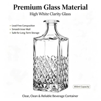 Bouteille de vodka en verre blanc de haute qualité sans plomb de 850 ml, motif taillé en diamant, bouchon en verre, style européen classique de luxe pour le whisky