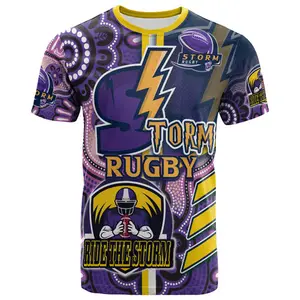 Wholesale Melbourne Storm Men's T-shirts Custom Melbourne Storm Ball Aboriginal Inspired Indigenous Sport Style Pullover T-shirt