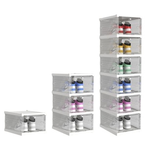 Foldable Shoe Box Storage Transparent Layered Space Saving No Installation Required Standing Type Rectangle Solid Color - Product Image 5