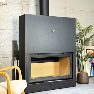 Insert de cheminée moderne <span class=keywords><strong>double</strong></span> <span class=keywords><strong>face</strong></span> en acier de 1200 mm pour brûlage de <span class=keywords><strong>bois</strong></span>, idéal pour villas et hôtels, avec grand vitrage pour salle à manger et salon - Product Image 3