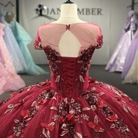 Robes de bal de Quinceañera Jancember 1569, rouge pailleté, manches courtes, fleurs 3D
