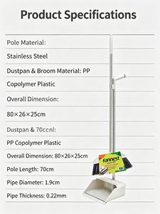 Grand ensemble <span class=keywords><strong>balai</strong></span> et pelle en copolymère PP, manche métallique 70 cm, épaisseur paroi 0,22 mm, kit de nettoyage et balayage des sols domestiques - Product Image 3