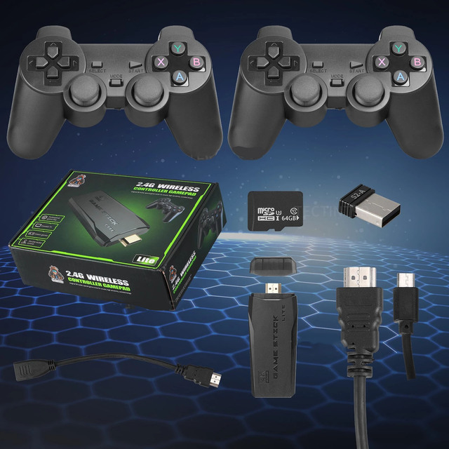 4K Video Game Console Wireless Controller Gamepad Built-in 10000 Games 64G Retro Handheld Player for PS1/FC/GBA Game Stick