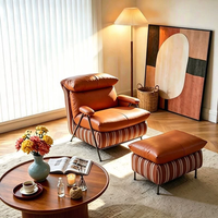 Fauteuil de détente moderne en cuir, une place, rembourré en coton, avec pieds en métal, pour chambre et balcon