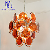 Lustre en verre artistique médiéval français, globe en verre rouge-orange, suspension de luxe léger pour villa, salon, salle à manger, bar, boutique, décoration intérieure
