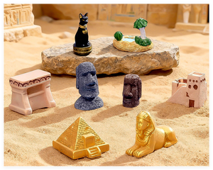 <span class=keywords><strong>Casa</strong></span> de Jardín de Hadas en Miniatura, Edificio de Resina 3D, Pirámide del Antiguo Egipto, Amor Religioso, Pintado a Mano, Gris Marrón, Torre Moái - Product Image 1