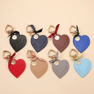 Romantic Heart Leather Keychain "Lovely Moments" Engraved <b>Bag</b> Charm Elegant Bow <b>Key</b> <b>Ring</b> for Girls & Ladies - Product Image 1
