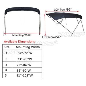 600D Boat Cover 4 Bow Bimini Top Replacement <b>Canvas</b> Waterproof Anti UV Boat Pontoon Cover No <b>Frame</b> with Boot Cover Black/Blue - Product Image 2
