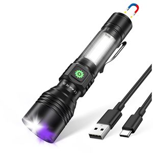 Aluminum Outdoor Camping IP65 Waterproof Tactical Flashlight Portable Side Lighting Torch <b>Light</b> <b>USB</b> <b>Rechargeable</b> Zoom Flashlight - Product Image 1