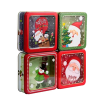Boîte en fer blanc carrée de Noël avec couvercle à levier 150x150x55mm, qualité alimentaire, avec fenêtre, pour biscuits et bonbons, impression personnalisée Père Noël, marque YXL