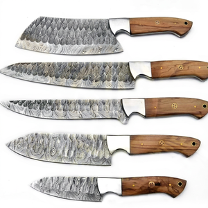 Custom Handmade Eco-Friendly Damascus Steel Professional Chef Kitchen <b>Knife</b> <b>Set</b>-5 Pcs with Leather Pouch-GREEN SWIFT INDUSTRIES - Product Image 1