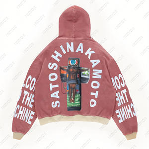 Sweat-shirt unisexe surdimensionné à capuche brodé, imperméable et coupe-vent, avec fermeture éclair, en coton lavé de haute qualité, tailles plus grandes - Product Image 5