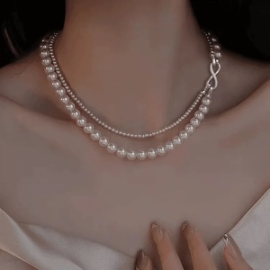 Shijia Double Layer Pearl Necklace Infinity Clasp AA Grade Glass Beads For Women Everyday Wear Jewelry Chain - Product Image 2