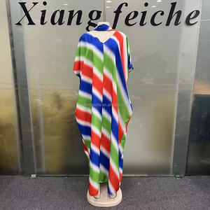 2026 Women's Africa Kafotan Red <strong>Blue</strong> <strong>White</strong> Diagonal <strong>Stripe</strong> Printed <strong>Dress</strong> Loose V-neck Bat Sleeve Short Sleeve <strong>Dress</strong> - Product Image 6