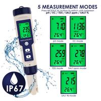 Testeur de qualité de l'eau Pentype multi-paramètres 5-en-1 (pH / TDS / EC/Temp/Salinité) pH-mètre numérique pour laboratoire domestique (OEM)