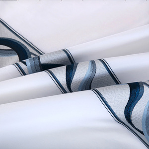 Chất Lượng Cao Bán Buôn 300TC Duvet Cover Được Trang Bị Bộ 3Cm Sọc <span class=keywords><strong>100</strong></span>% Bông Bộ Đồ Giường Đặt Thêu Tấm Ga Giường Khách Sạn Màu Trắng - Product Image 3