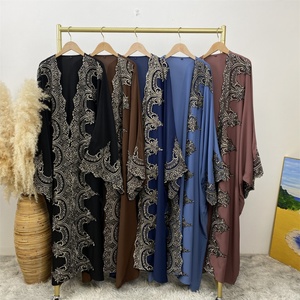 1417# Luxury Fashion Embellished Lace Open Abaya Huge Sleeve Ramadan Embroidery Cardigan Modest Coats Muslim Women Side <b>Pockets</b> - Product Image 6