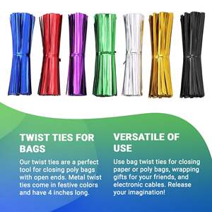 Attaches torsadées métalliques bleues de 4 pouces, lot de 1000, en aluminium réutilisable pour emballage cadeau et fermeture de sacs - Product Image 3