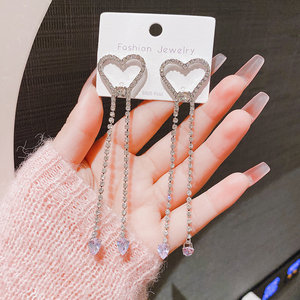 Pendientes de Corazón de <span class=keywords><strong>Moda</strong></span> para Boda, de Aleación con Cristales y Diamantes de Imitación, con Borlas Largas, Populares en Instagram para Mujeres y Celebridades de Internet - Product Image 2