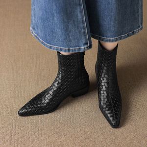 Cialisa Big Size 48 Shoes Fashion Weave <strong>Women</strong> Ankle <strong>Boots</strong> 2025 Autumn Winter Pointed Toe Dress Zipper Lady Mid Heel Short <strong>Boots</strong> - Product Image 4