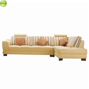 Divano in Pelle <span class=keywords><strong>Beige</strong></span> a Righe a Forma di L con Cuscini Decorativi per Soggiorno e Appartamento - Product Image 1