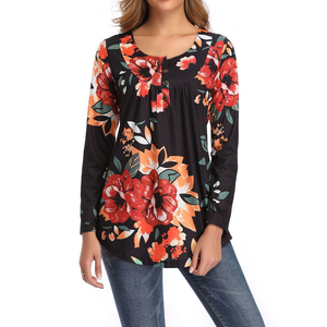 Womens 3/<span class=keywords><strong>4</strong></span> Sleeve Girocollo Floreale Tunica Parti Superiori Allentate Camicetta Button <span class=keywords><strong>Up</strong></span> T-shirt - Product Image 2