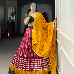 Stylish <span class=keywords><strong>handmade</strong></span> truyền thống Ấn Độ Bridal mặc đa-mô hình kỹ thuật số in lehenga thiết lập cho mùa đông lễ hội bên bán buôn - Product Image 1