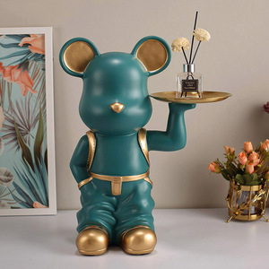 Organizador de almacenamiento con forma de oso, soporte multifuncional de escritorio para llaves, joyería, decoración del hogar, tipo de pie de color naranja y verde - Product Image 2