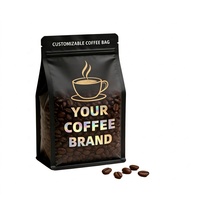 Sachets de café noirs transparents en gros avec fenêtre, impression personnalisée, fond plat à huit soudures latérales, sac refermable à fermeture éclair pour grains de café