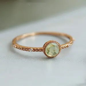 Vintage Exquisite Peridot Rose Cut Round Simple Ring/Anillo S925 Silver Plated Ring Fashion Jewelry
