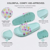 Dames Slippers op Maat OEM Lichtgewicht Antislip EVA Zool PVC Fruitprint Band Mintblauw Tropisch