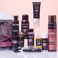 Boîtes d'installation de perruques personnalisées avec votre logo, emballage à marque privée, spray teinté imperméable pour dentelle et kit de colle forte pour dentelle
