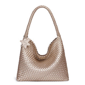 Ensemble <span class=keywords><strong>sac</strong></span> à bandoulière besace en <span class=keywords><strong>cuir</strong></span> PU métallique tissé scintillant de grande capacité fermeture magnétique pochette à cordon détachable - Product Image 5