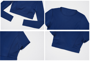 Shinbene 4PCS dài tay áo Crop Top Bộ phụ nữ Hip Up Quần Short xà cạp phòng tập thể dục Yoga hoạt động mặc trang phục - Product Image 5