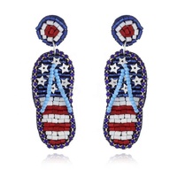 Nouvelle Arrivée Boucles d'Oreilles en Forme de Cœur Brodé à la Main avec Perles Miyuki, Style Ethnique, Drapeau Américain, Jour de l'Indépendance, Zone Fan