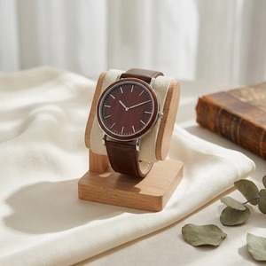Montre de luxe à quartz avec lunette en bois rouge, cadran à grain de bois assorti, bracelet en cuir de vachette marron, minimaliste, unisexe, étanche, idéale pour le bureau - Product Image 2