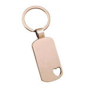 Portachiavi Rettangolare con Cuore Traforato in Oro Rosa, Regalo Promozionale - Product Image 1