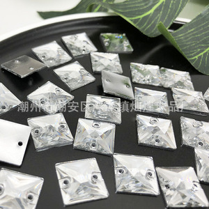 Strass carrés à dos plat en résine, 12 facettes, blanc transparent, double trou, pour chaussures, sacs, vêtements, costumes de danse DIY - Product Image 2