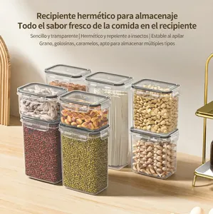 Contenants de stockage alimentaire hermétiques, rectangulaires, en plastique PP, empilables, organisateurs de cuisine pour céréales, collations, bonbons, design minimaliste - Product Image 1