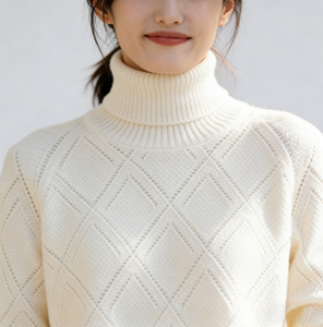 Maglione <span class=keywords><strong>elegante</strong></span> in Cashmere bianco con motivo a rombo morbido da donna - Product Image 4