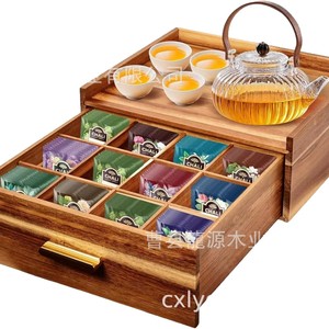 Boîte de rangement de bureau en bois, style tiroir, pour sachets de thé, sachets de sucre et autres accessoires de thé, avec trous pour accrocher une poignée. - Product Image 2