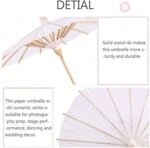 Sombrilla de Papel Blanco Pintada a Mano Estilo Pirámide de Bambú Chino, Regalo de Boda - Product Image 5