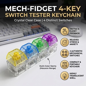 Porte-clés testeur de commutateurs de clavier 4 touches Mech Fidget, transparent, style Macaron, jouet clavier, cadeau promotionnel de fin d'année, boîte personnalisée, anti-stress de bureau - Product Image 1