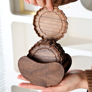 Solid Wood <b>Teacup</b> Coaster Walnut Round Heat Resistant Ingot Shape Tea Ceremony Accessory - Product Image 1
