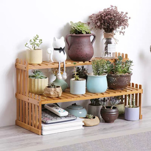 Miniature Bamboo <b>Desktop</b> Flower <b>Stand</b> 3 Floors Natural Wood Color Multi-purpose Storage Rack For Office Windowsill Plant Display - Product Image 1