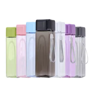 Custom Logo High Quality Drink Bottle Frosted Mist Plastic Juice Bottle Square Sport Water Bottle With Portable Rope