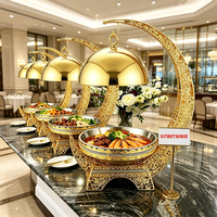 Plat à chafing de luxe élégant en acier inoxydable 8L doré, chauffe-plats de buffet pour hôtel, ensemble chauffe-aliments à gaz pour événements et traiteur de mariage