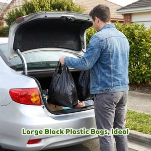 Sacs d'épicerie en plastique noir extra larges avec poignée découpée, sacs à l'ancienne pour courses, très résistants - Product Image 6