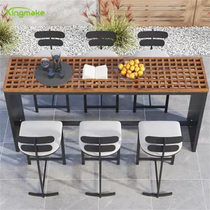 New Style High Quality Bar Furniture Teak Wood From Foshan Manufactured Rectangle Table and Chair Set